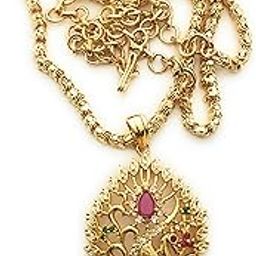 Traditional Gold Plated AD Stone Studded Pendant Chain Necklace for Women-image-24