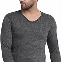 Men's V-Neck Full Sleeves Charcaol Melange Thermal Top/Upper/Vest/Undershirt (#RNFS-CH)-image-13