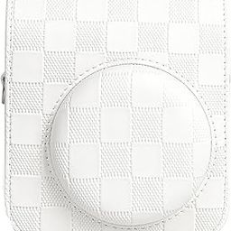 PU Leather Protective Camera Case Pouch Compatible with Fuji-Film Instant Insta-x Mini 12 Instant Camera Carrying Bag with Adjustable Shoulder Strap- White checkboard-26
