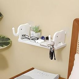 Self Adhesive Floating Elephant Shape Shelves Wall Shelf for Kitchen Bathroom Entryway Stand Holder for Bedroom Toilet Kitchen Office Shelf Wall Holder, Plastic-29