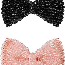 Crystal Hair Bow For Women/Girls | Suits Every Hair Type | Fancy & Stylish Hair Accessories | Anti-Hair Breakage | Hair Ties For All Occasions | Pink & Black 2 Pcs-image-12