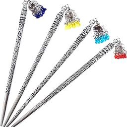 Aluminium Handicrafted Oxidised Antique Multicolour Latkan Hair Stick For Womens Bun or Juda Pin (Pack of 4)-image-52