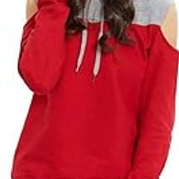 Cold Shoulder Women's Fullsleeve Red and Grey Hooded Cotton Sweatshirt-20