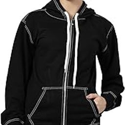 Women's Solid Casual Zipper Hoodie | Teen Girl Winter Jacket (42,Black)-image-91