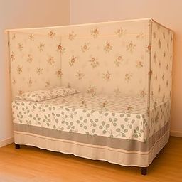 R N ENTERPRISE Cotton Mosquito Net, Elegant Flower Print Design, 200 x 200 cm, White (Peach)-image-78