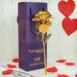 TIED RIBBONS 24k Gold Plated Artificial Rose Flower with Box - Valentine Gift for Girlfriend Boyfriend Girls Boys Husband Wife Love Couple-image-60