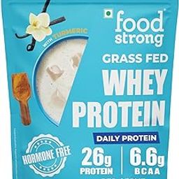 Foodstrong Whey Protein Powder (Concentrate + Isolate), 100% Hormone Free Grass-Fed Whey, 26G Protein & 6.6G BCAA, Vanilla, With Turmeric & Digestive Enzymes, 1KG-12