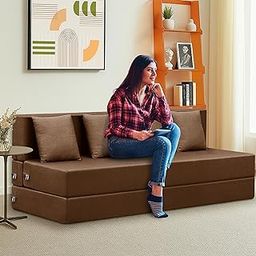 ARTFUL LIVING Foldable 4-Seater Sofa Cum Bed | Jute Fabric | Washable Cover | 4 Cushions Included | 6x6 Ft | Brown Color | Perfect for Home & Office Guests-image-56