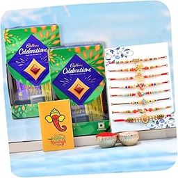 CraftVatika Rakhi Set of 8 with Chocolate Gift Hamper for Brother, Rakhi Chocolate Gift Set for Men Bhaiya Brother, rakhi for brother with chocolate, Ganesha Krishna Rakhis for Rakshabandhan Gift for Brother with Best Wishes Card Tilak Set-image-59