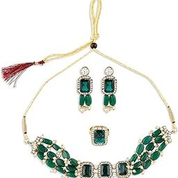 Green Beads Ethnic Choker Necklace Earring & Ring Set For Women-ZPFK10767-image-27