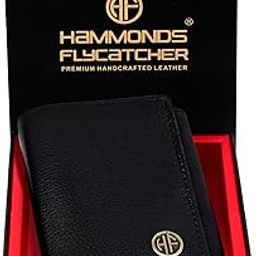 Black Wallets for Man - Trifold Genuine Leather Men Wallet with RFID Protection, 5 Card Slots, 2 ID Windows, Currency Slots, Snap Button Closure, Gift Box Included, Gift for Men-51