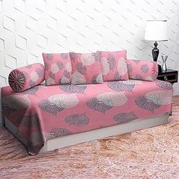 IVAZA 220 TC Diwan Set Covers Polycotton 6 Pieces Pure Cotton Designer Printed Standard Diwan Set (1 Single Bedsheet, 2 Bolster Covers, 3 Cushion Covers) Marron Light-image-23