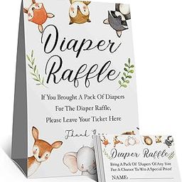 Woodland Animal Diaper Raffle Tickets, Diaper Raffle Sign, Woodland Forest Animals Themed Baby Shower Game Kit，Watercolor Woodland Forest Animals Themed Insert Ticket,(1 Sign+50 Cards)-35
