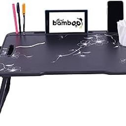 REAL BAMBOO Wood Smart Multipurpose Foldable Laptop Table with Cup Holder, Study Table, Bed Table, Breakfast Table, Portable,Ergonomic & Rounded Edges/Non-Slip Legs~~ (US Biding B-Flower)-image-73