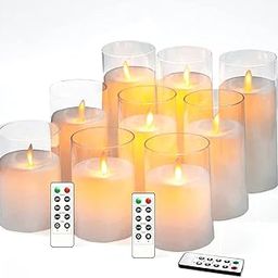 LTETTES Flameless LED Electric Candles with Acrylic Transparent White Glass and Dancing Faux Wick | Set of 9-4",5",6" x 3" Dia| AA Battery Powered with Remote Controller and Timer for Home Decor-86