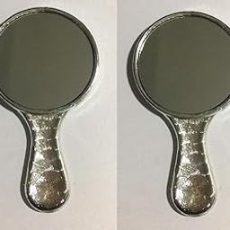 3 Inch Hand Mirror, Handheld Mirror with Handle, Portable Mirror, Personal Makeup Plastic Round Mirror Set of 2 - Silver-image-6