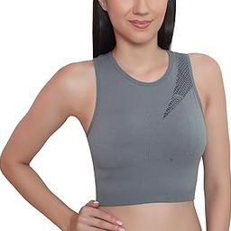 Women Nylon Spandex Padded Non Wired High Intensity Workout Racer Back Sports Bra, Size-XL, Grey-20