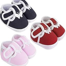 6 To 12 Months Baby Boys & Girls Pack of 3 Pair Cotton Butterfly Hook & Loop Baby Booties-image-41