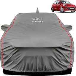 FABTEC Car Body Cover for Hyundai Grand i10 100% Waterproof Car Cover with Mirror and Antenna Pocket with Ultra Soft Inner Cotton Lining All Weather Protection Peva Grey with Red Piping-image-77