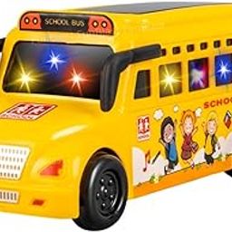 FunBlast School Bus Toy for Kids, Friction Powered Push and Go Mini School Bus with 3D Flashing Light and Sound for Kids, Musical Vehicles Toys for 3+ Years Kids Children (Multicolor)-0