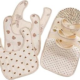 MNP Muslin Cotton Baby Bibs - Set of 4 Ultra-Soft & Absorbent Bibs with Adjustable Snap Buttons, 6-Layers, for Drooling, Teething, Feeding (0-24 Months, Boys & Girls)-14