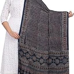 Women's Ajrakh Hand Block Printed Modal Dupatta(TWT_AJMODAL_11, Navy Blue)-37