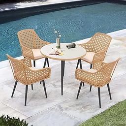 Mymigos Wicker Patio Dining Set, 5PCS Outdoor Rattan Table & Chairs Set with Cushions, with Table Dining Table Set, Garden, Porch, Backyard (Dark Brown 6+1 D2316)-image-28