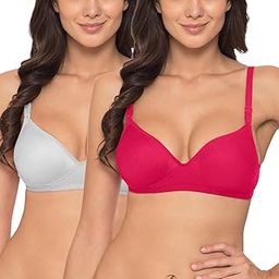 komli Heavily Padded Push-Up Bra - Cotton Rich - Balconette - 3/4th Coverage, Seamless, Multiway Straps - T-Shirt Bra (K-15-DPK-GRY-2PC-34B)-picture-35