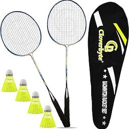 CLOVERBYTE Power Blue Steel Lightweight Racquet 1 Pair with 4 pc Shuttlecocks and Bag Badminton Kit-63