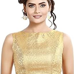 Womens Traditional Rich Banaras Brocade Sleeveless Readymade Saree Blouse-image-71