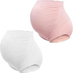 ANESHA Women’s Maternity Panties High Waisted Pregnancy Underwear Belly Support Briefs Over Bump Pack of 2 Multicolour-image-1