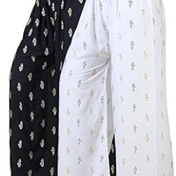 Women's Lycra Printed Pleated Palazzo Pants Combo – Relaxed Fit, Stylish & Comfortable Lounge Bottoms with Elastic Waistband, Pack of 2 (PP-Printed Plzo-P)-image-87