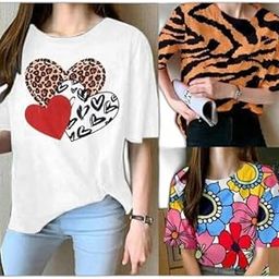 Women's Track Pants|Style - 42916 Women's Half Sleeve All Over Print T-Shirt with Solid COLOUR'S Trouser Stylish and Elegant Simple apperals-image-7