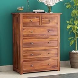 RATANDHARA FURNITURE Contemporary Sheesham Wood Chest of Drawers - 6 Drawer Storage Solution (Honey Finish)-1