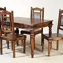 Jeen Wood Solid Sheesham Wood Dining Room Sets 4 Seater Dining Table with 4 Chairs for Dining Room, Living Room, Kitchen, Hotel, Restaurant, Cafeteria (Standard, Provincial Teak Finish)-picture-21