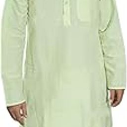 Men's Cotton Blend Long Kurta Pyjama Set Plain Pattern-image-65