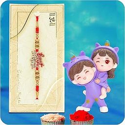 CraftVatika Rakhi Gift Set, Rakhi Set for Brother with Gift, Designer Rakhi for Brother with Miniature Brother Sister Home Decorative Showpiece Gift for Rakshabandhan, Rakhis Set of 1 with Best Wishes-18