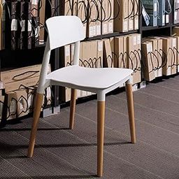 Finch Fox Bella Dining Chair/Cafeteria Chair/Cafe Chair/Armless Side Chairs Molded ABS Plastic with Wood & American Mid-Century Styling (White)-picture-8