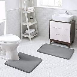 Onlyeasy Soft Bathroom Rugs, U-Shaped Bathroom Rugs, Toilet Mat, Water Absorption, Non Slip, Thick, Dry Fast for Bathroom Floor Mats (20''x24'' + 20''x32'', Grey)-image-80