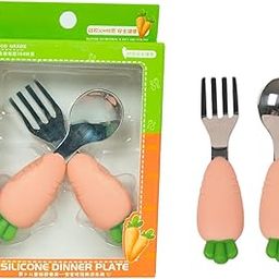 MINI SOUL Carrot Themed Stainless-Steel Spoon and Fork for Babies Feeding, BPA Free Non-Toxic Food Grade Material Cutlery Set, Silicone Material Comfortable Grip Handle, (Pack of 1, Pink)-image-23
