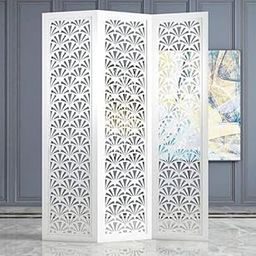 AB Craft Decorative 3-Panel Room Divider Screen, White Art Deco Fan Pattern, Foldable Privacy Partition-image-74