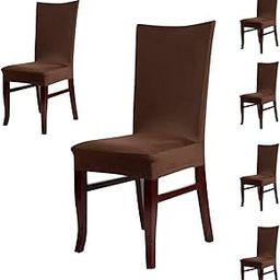 Outlay Home Spandex Dining Chair Covers, Solid Plain Stretchable, Set of 6, Standard Size (Coffee)-image-44