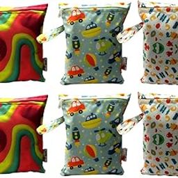 MY FAV Multiutility Wet Dry Pouch with Zipper, Resusable & Washable Organizer Baby Diaper Bag/Travel Pouch/Travel Kit (Multicolor) Pack of 6-15