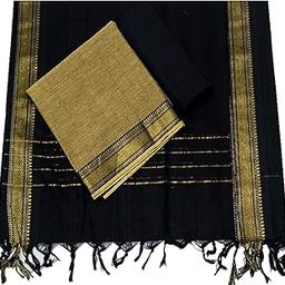 Anka's Mangalagiri Cotton Dress Material for Womens Unstitched Salwar Suits Material| TOP | Bottom | Duppatta(Cream with Black)-picture-17