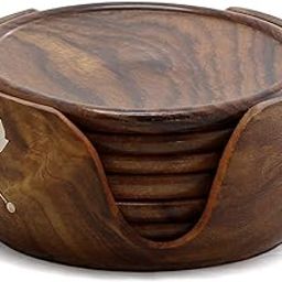 Saim Handicrafts Handmade Wooden Lotus Tea Coaster with Half Barrel Shape Stand (3.5 Inch) - Set of 6-23