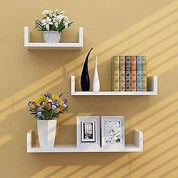 SAW SAQIB ALI WOODEN HANDICRAFTS U Shaped Wall Rack Shelves for Living Room Decoration (4 * 16 * 4)(4 * 12 * 4)(4 * 8 * 4) inches Home Decoration (White)-picture-4