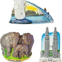 Moira 3D Resin Fridge Magnets Set of 3, Southeast Asia Landmarks, Singapore Merlion, Thailand Elephants, Malaysia Twin Towers, Travel Souvenir Collection-picture-12