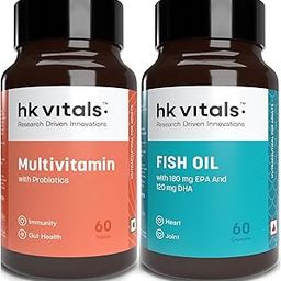 HealthKart hk vitals Fish Oil and Multivitamin with probiotics (60 Tablets Each) Combo Pack | 1000mg Omega 3 with 180mg EPA & 120mg DHA | Enhances Energy, Immunity & Joints Health-5