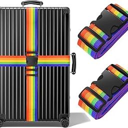 BILIONE Luggage Straps Belts TSA Approved Keep Suitcase Secure While Traveling, 79" Long Add a Bag Premium Accessory for Travel Bag Closure, 2 Pack Rainbow-29