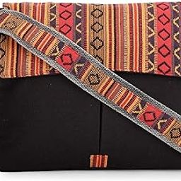 Handloom Fabric Messenger Bags for Women | Cotton Canvas Laptop Sling Bag Upto 15.6 Inches | Stylish Crossbody Sling Bag Comes with Flap Closure & Waterproof Inner Lining-image-26